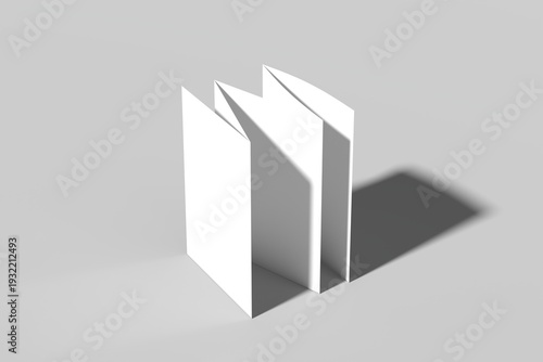 Realistic accordion-fold brochure standing upright with strong directional lighting casting bold shadows. Clean and modern presentation perfect for travel brochures, corporate profiles, product guides