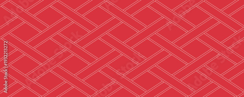 赤地 籠目 水玉 和風デザイン シームレス パターン素材 (red background basket weave pattern polka dots Japanese-style design seamless pattern material)