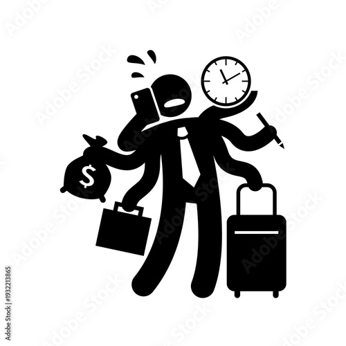 Stressed Multitasking Businessman with Multiple Arms