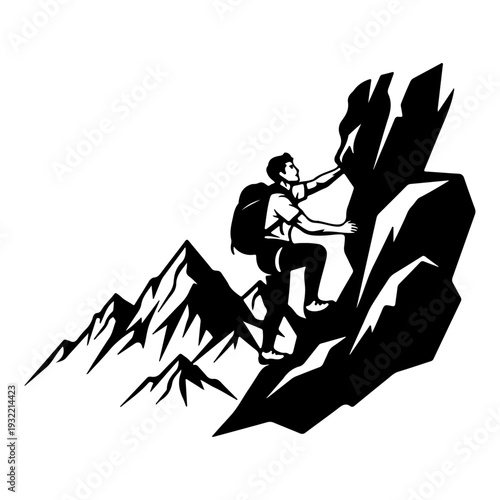 Mountain Climber Rock Climbing Silhouette Vector Illustration