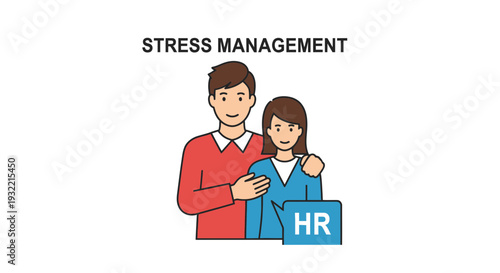 Couple with hr support icon representing stress management in illustration