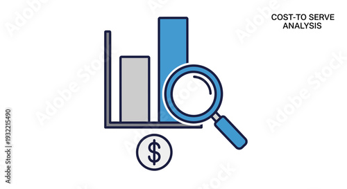 Cost analysis chart with magnifying glass illustration for business