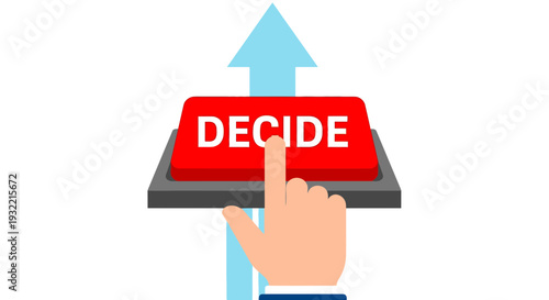 Decision button with arrow illustrating choice and direction