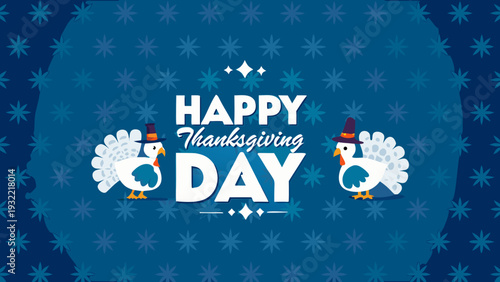 Happy thanksgiving day graphic with turkeys and a patterned background