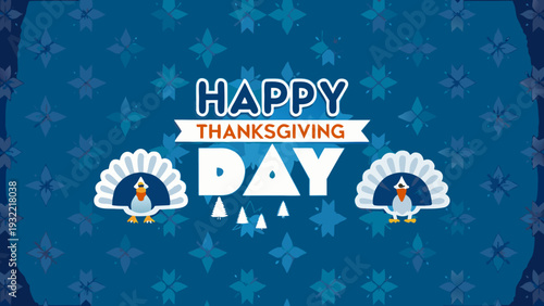 Festive thanksgiving day graphic with turkeys and a patterned background