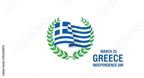 Greek Flag Waving in Laurel Wreath.