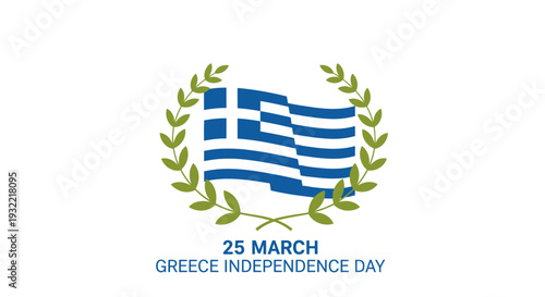 Greek Flag with Laurel Wreath Independence Day.