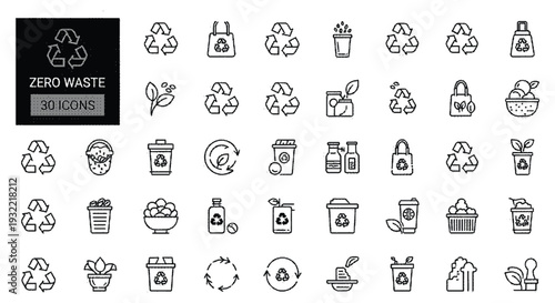 A collection of eco friendly zero waste icons for sustainable living