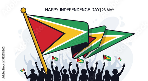 Guyana Independence Day Flags Celebration People.