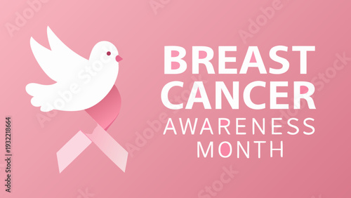 Breast cancer awareness ribbon with a white dove promoting october month