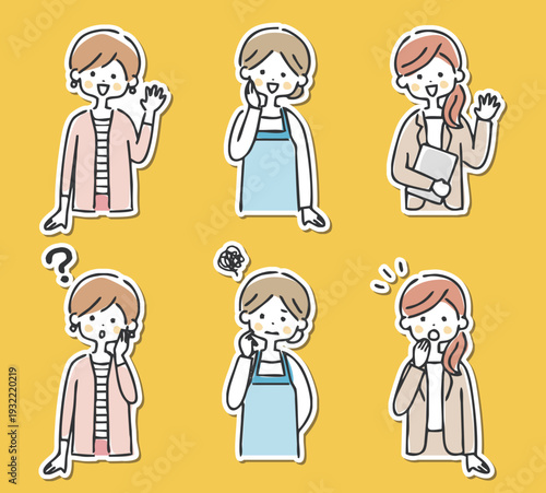 女性と主婦とビジネスウーマンのイラスト　白フチ有り