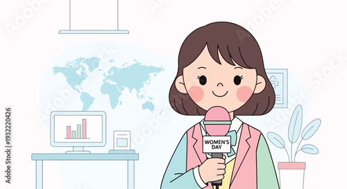 Womens Day Reporter Presenting Global Gender Equality News at Office Desk