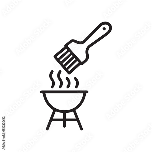 Basting Brush Over Barbecue Grill Line Icon Vector On White Background