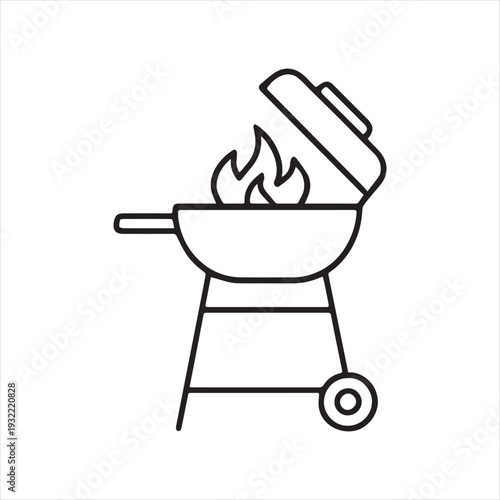Barbecue Grill with Flame Line Icon Vector On White Background