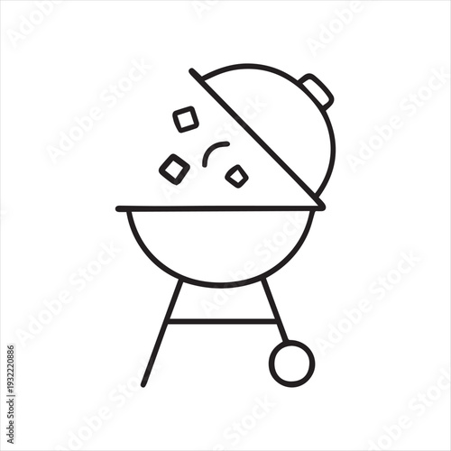 Charcoal Grill with Lid Open Line Icon Icon Vector On White Background