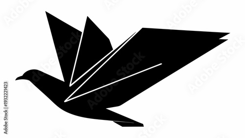 Stunning black origami dove in mid flight with white accents