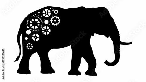 Mechanical elephant with gear components inside body