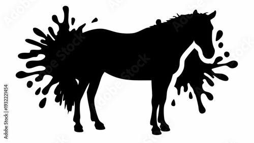 Bold horse silhouette with dynamic black paint splatters