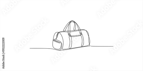 Simple black and white line drawing of a classic cylindrical duffel bag with handles.