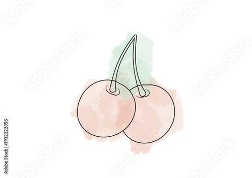 Cherry outline drawing watercolor background design