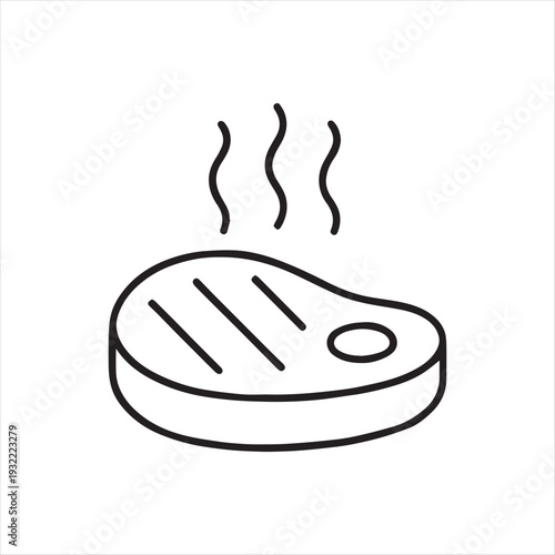 Grilled Steak Line Icon Vector On White Background