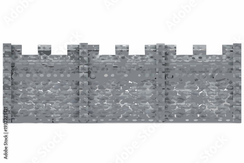 A grayscale illustration depicts a castle wall with textured stone details