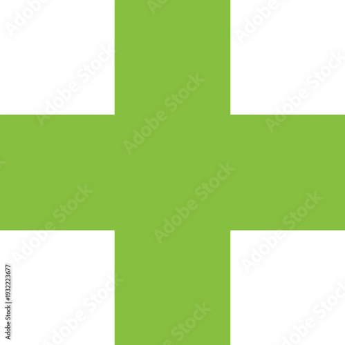 Green medical cross icon symbol, healthcare pharmacy sign, first aid emergency concept, hospital plus mark, minimal flat vector illustration design