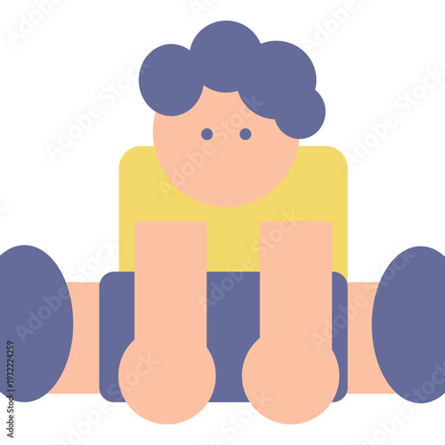 Boy stretch his leg sitting on the ground