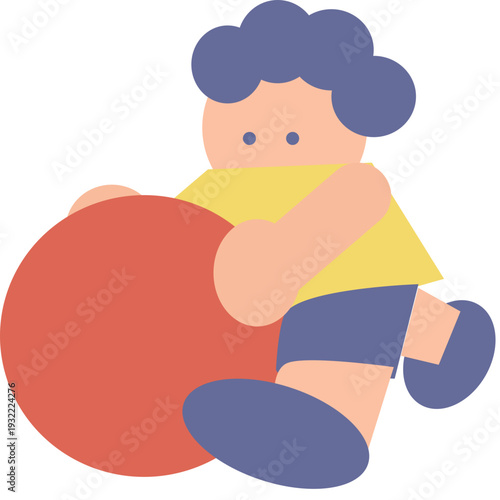 Boy pulling a big red ball