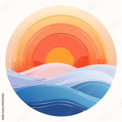 Sunset Over Rolling Ocean Waves with Warm Hues of Orange and Yellow