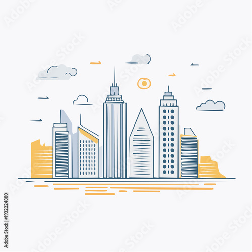 Vibrant urban skyline illustration featuring modern skyscrapers and city architecture, depicting growth and development