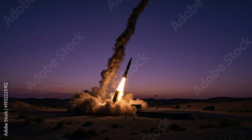 Long Range Missile Launch at Twilight – Global Security Concept