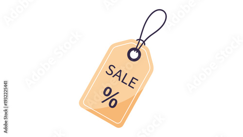 Simple tan paper sale tag with a black string and a percentage symbol used for retail promotions and shopping discounts.