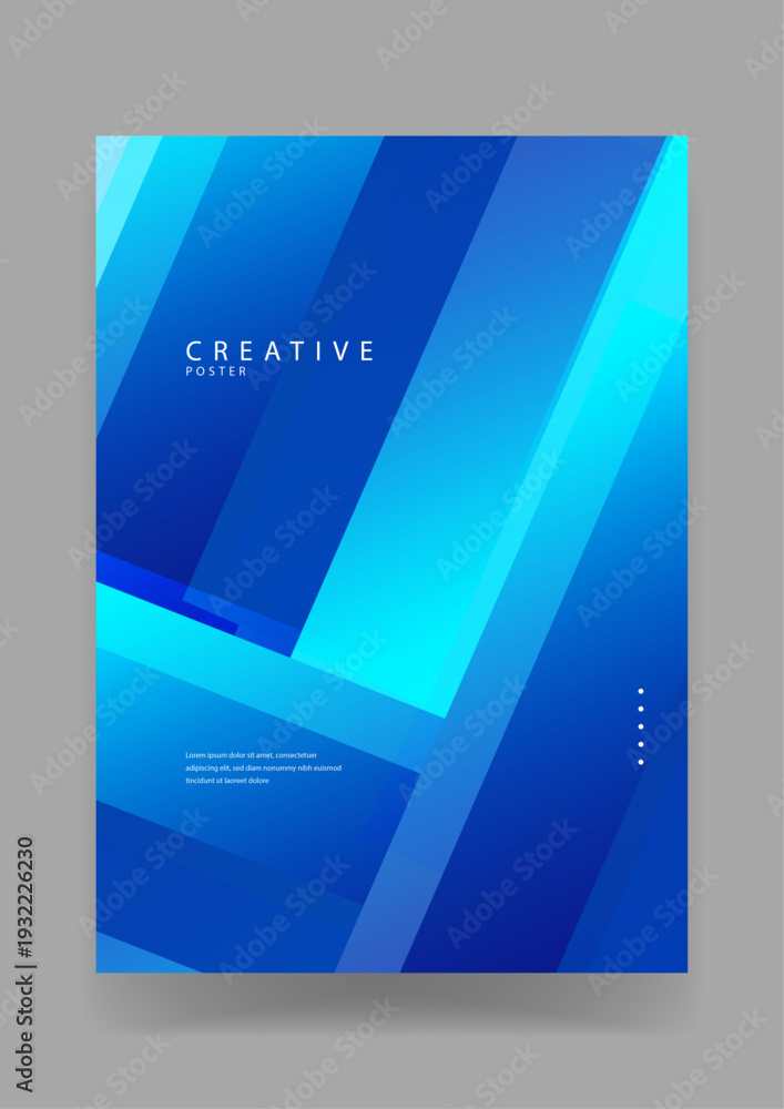 Fototapeta premium Creative abstract poster featuring various shades of blue in overlapping diagonal geometric rectangular layers