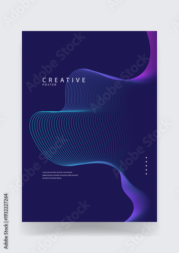 Futuristic dark blue poster featuring a fluid cyan to purple mesh wave that symbolizes data flow or electronic music vibrations