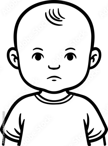 Adorable baby face with smiling expression in simple line art