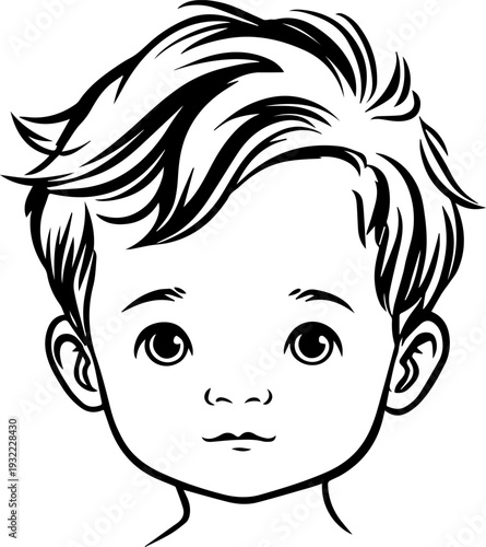 Adorable baby face with smiling expression in simple line art