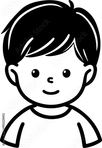 Adorable baby face with smiling expression in simple line art