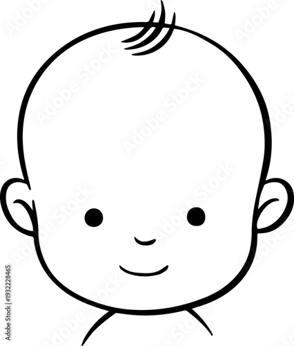 Adorable baby face with smiling expression in simple line art