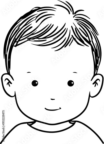 Adorable baby face with smiling expression in simple line art