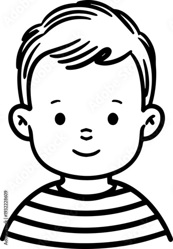Adorable baby face with smiling expression in simple line art