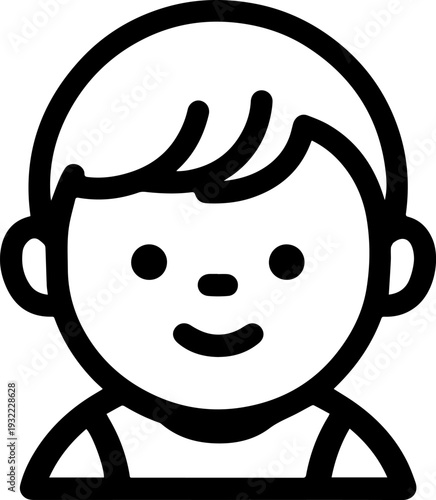 Adorable baby face with smiling expression in simple line art