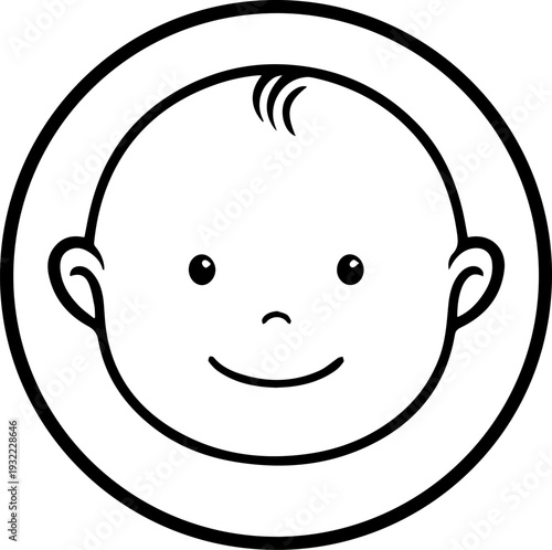 Adorable baby face with smiling expression in simple line art