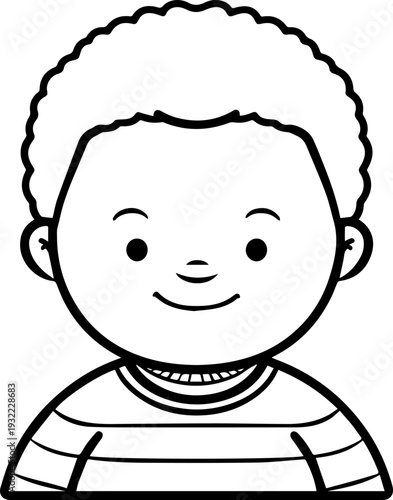 Adorable baby face with smiling expression in simple line art