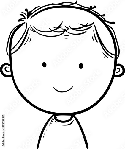 Adorable baby face with smiling expression in simple line art