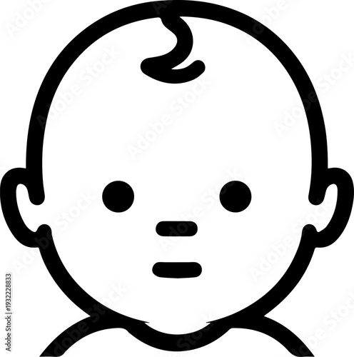 Adorable baby face with smiling expression in simple line art
