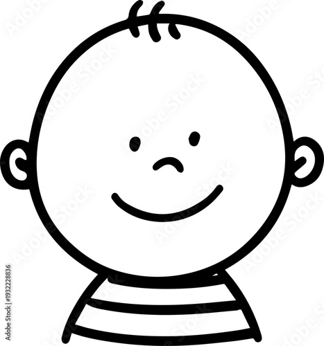 Adorable baby face with smiling expression in simple line art