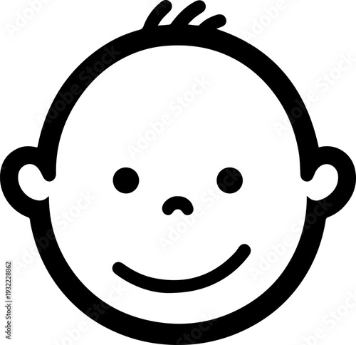 Adorable baby face with smiling expression in simple line art