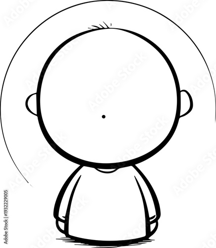 Adorable baby face with smiling expression in simple line art