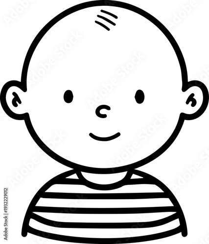 Adorable baby face with smiling expression in simple line art